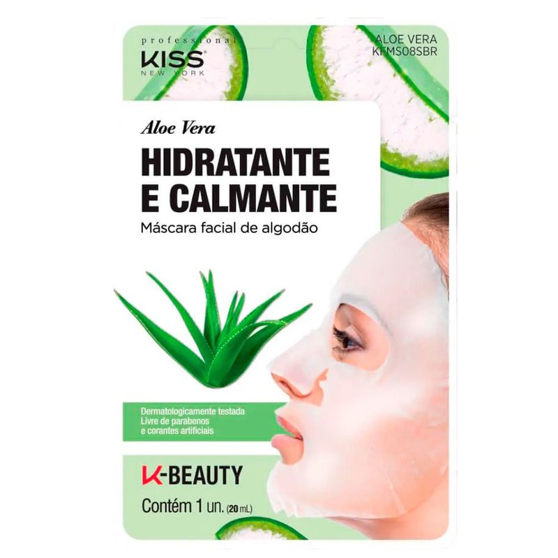 máscara facial de algodão aloe vera kiss new york 1 unidade