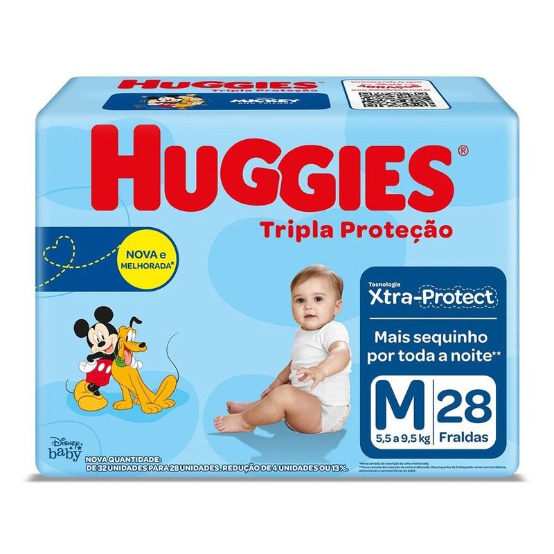 fralda descartável huggies tripla proteção jumbo m 28 unidades
