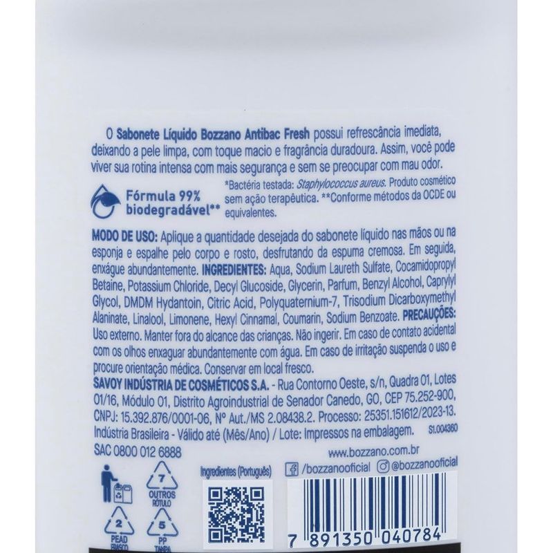 sabonete líquido bozzano antibacteriano fresh 240ml
