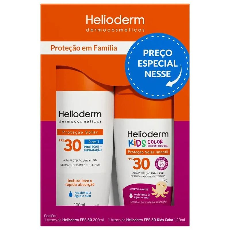 kit protetor solar corporal helioderm suncare fps 30 200g + helioderm suncare kids color fps 30 120g