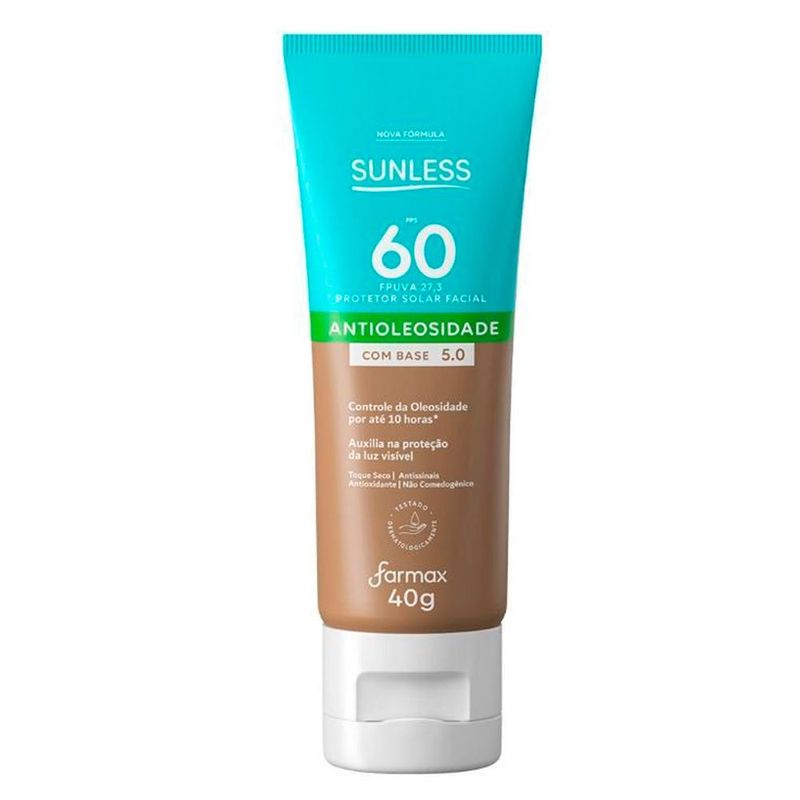 protetor facial sunless antioleosidade fps 60 com base 5.0 40g