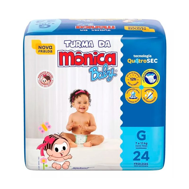 fralda descart turma monica jumbo tam g 24 unidades