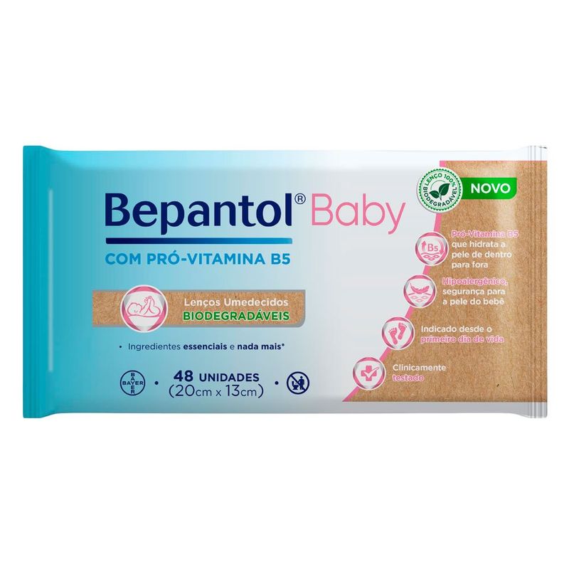 lenços umedecidos bepantol baby biodegradável hipoalergênico 48 unidades