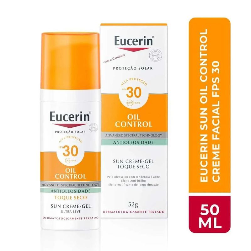 protetor solar facial eucerin fps 30 oil control creme-gel antioleosidade 50ml