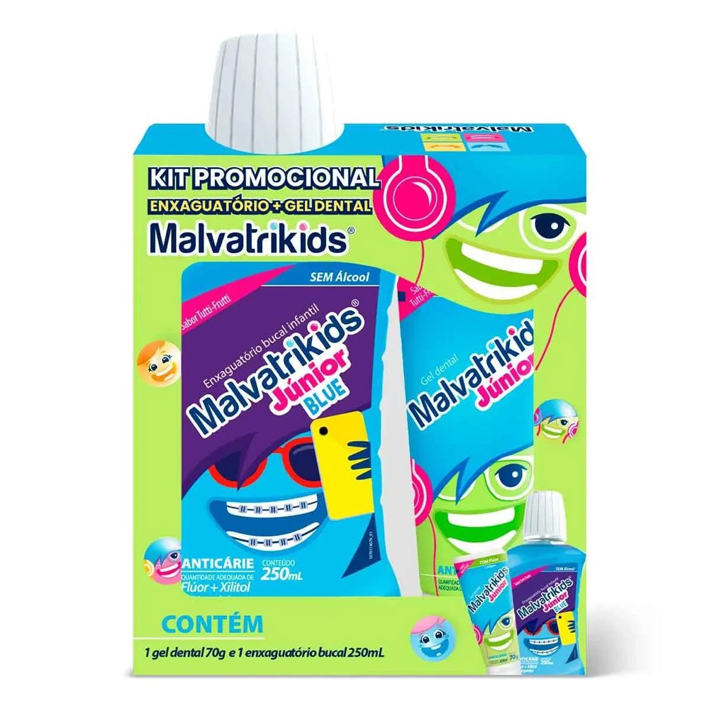 Solução Bucal 250ml+Gel Dental Malvatrikids Júnior Blue 70g