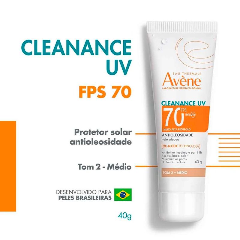 protetor solar facial avène cleanance uv fps70 antioleosidade tom 2 médio 40g