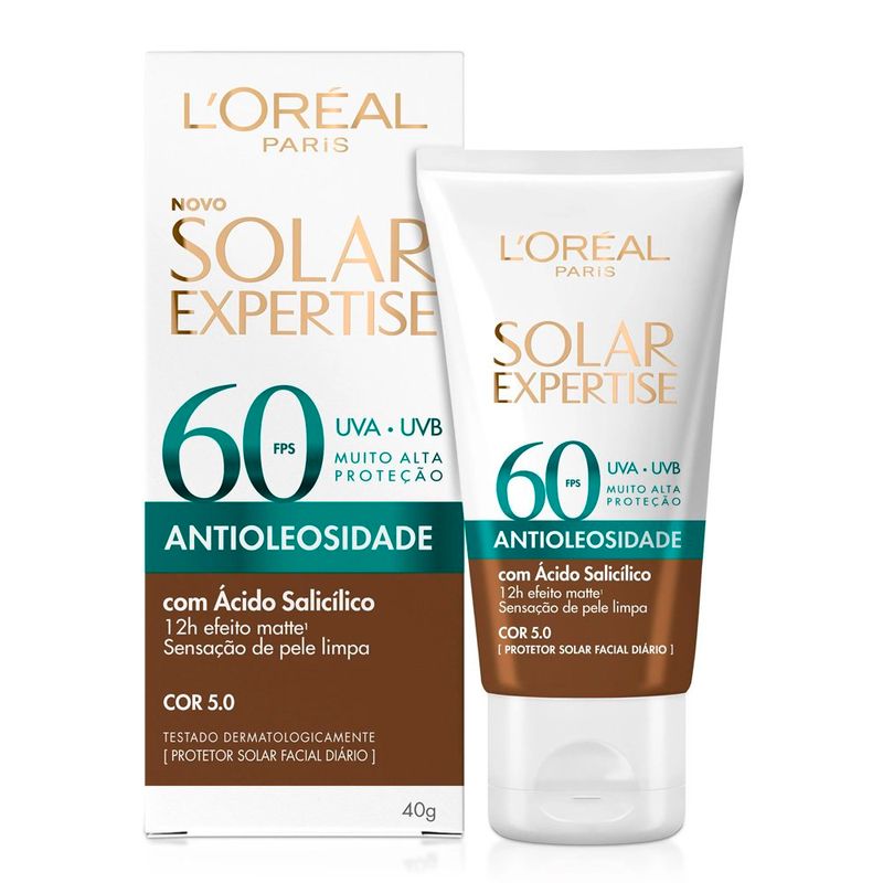 protetor solar facial l'oreal paris expertise fps60 antioleosidade cor 5.0 40g