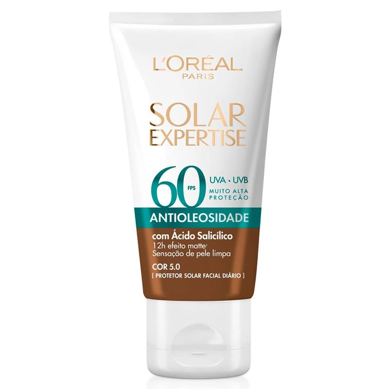 protetor solar facial l'oreal paris expertise fps60 antioleosidade cor 5.0 40g