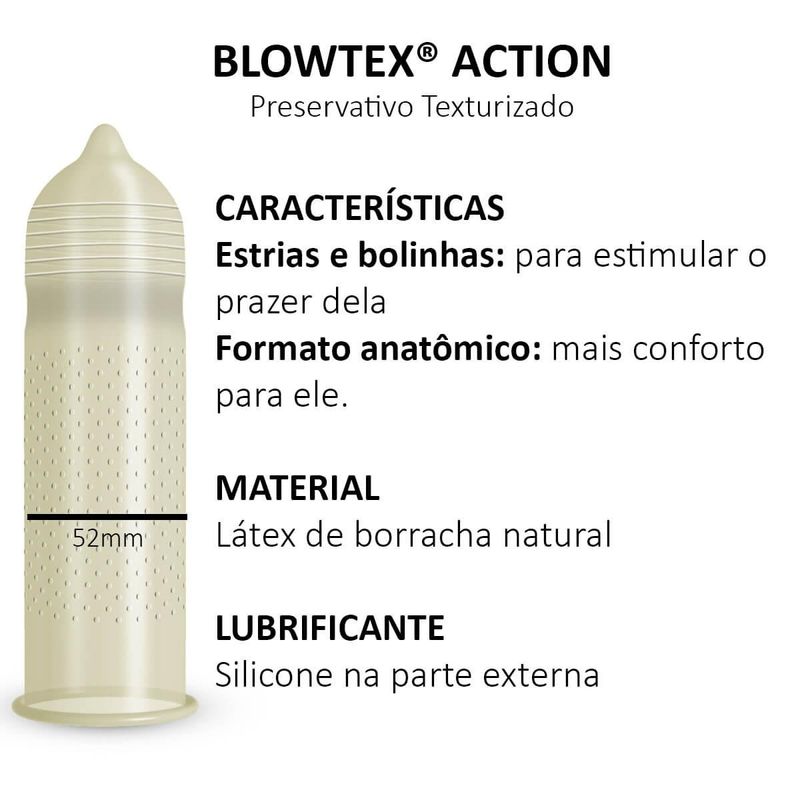preservativo blowtex action lubrificado texturizado 6 unidades