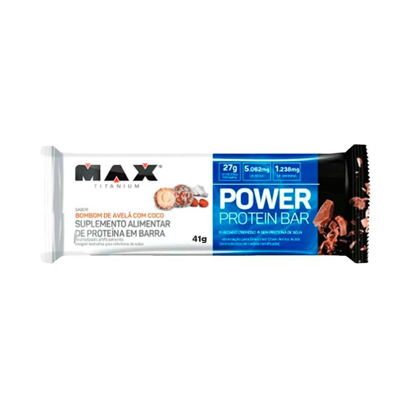 barra de proteína max titanium power protein bar bombom de avelã com coco 41g