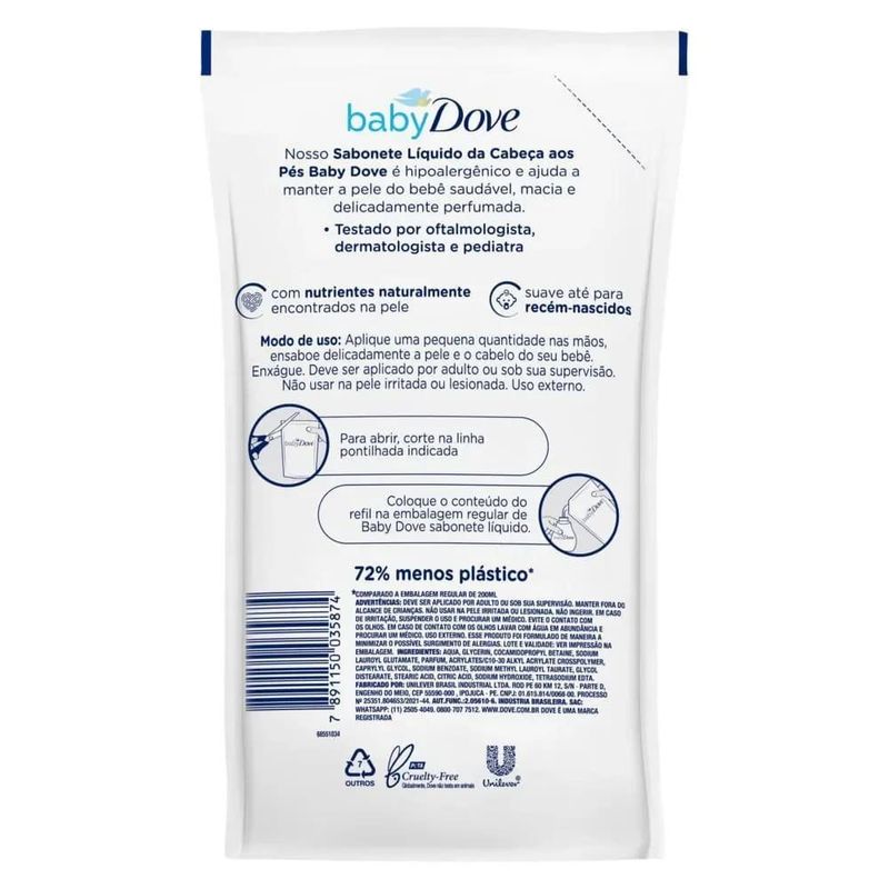 refil sabonete líquido baby dove hidratação enriquecida 180ml