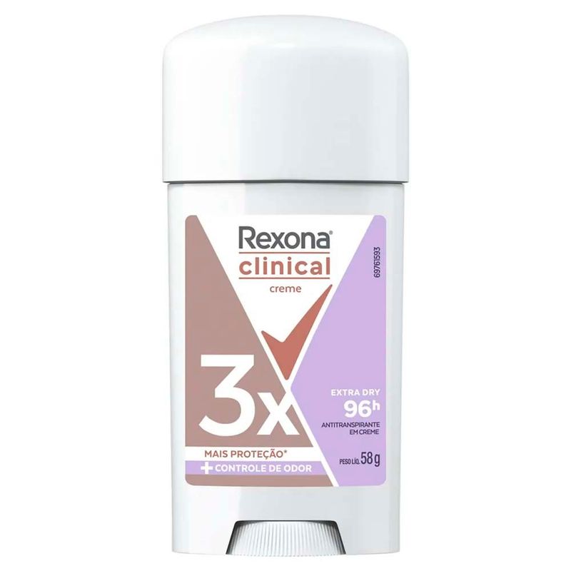 desodorante antitranspirante stick creme rexona clinical extra dry 58g