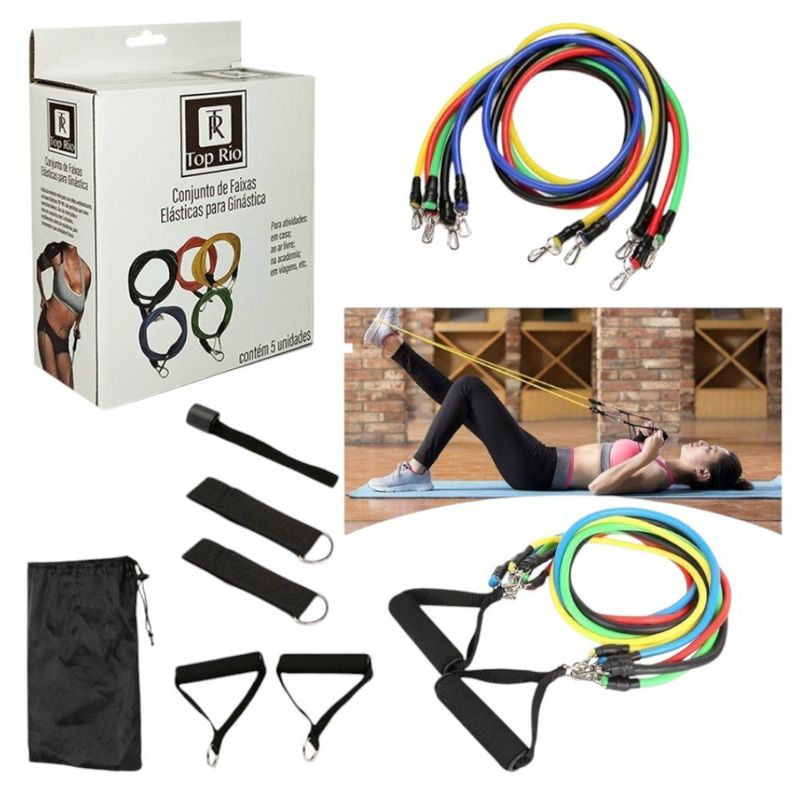 conjunto de faixas elásticas de tensão para exercícios 5 peças top rio trc0414 (mp)