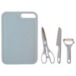 conjunto de facas e tábua de cortar ruolaqi azul t-bi