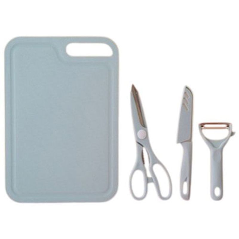 conjunto de facas e tábua de cortar ruolaqi azul t-bi