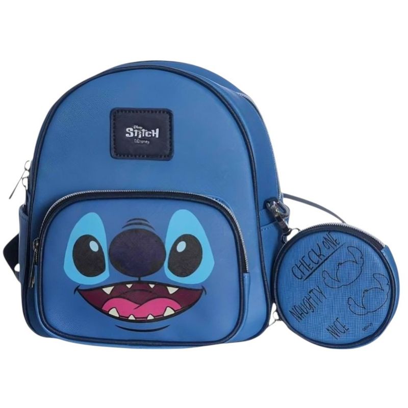 mini mochila stitch zonacriativa com bolsinha azul pvc (mp)