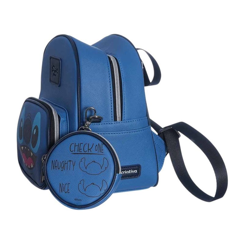 mini mochila stitch zonacriativa com bolsinha azul pvc (mp)