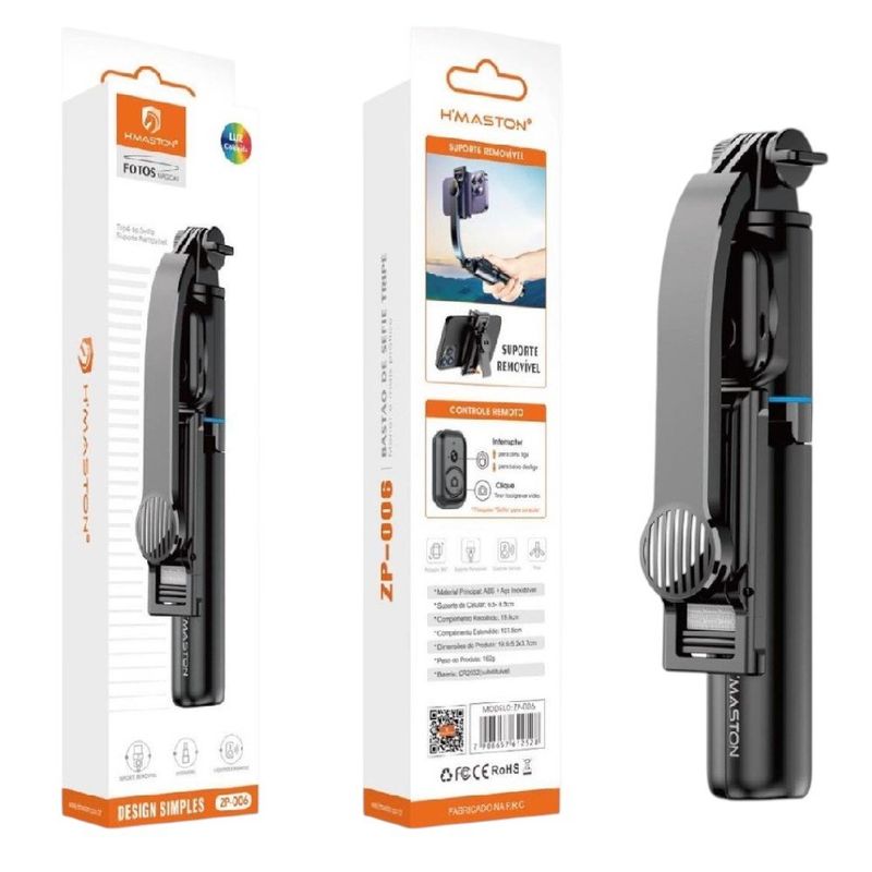 tripé selfie h'maston com bluetooth e controle (mp)