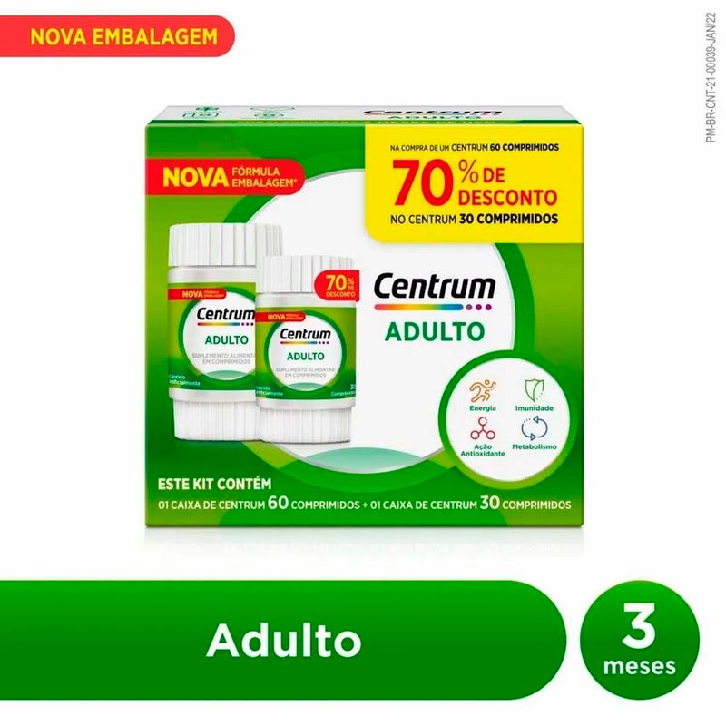 kit polivitamínico centrum a-z adulto 60+ 30 comprimidos haleon