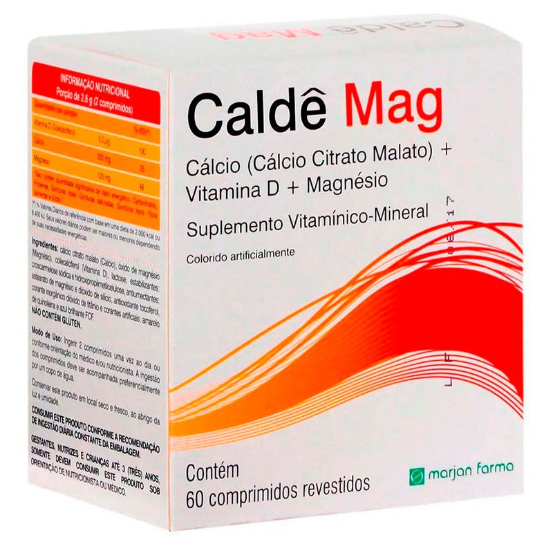 caldê mag cálcio + vitamina d + magnésio 60 comprimidos revestidos suplemento vitamínico-mineral marjan