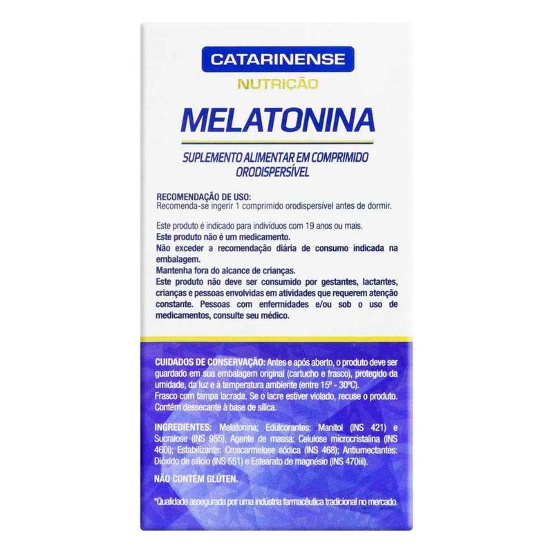 melatonina 0,21mg 60 comprimidos orodispersível sem sabor catarinense nutrição