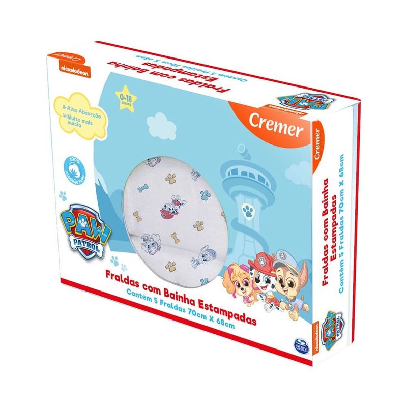 fralda de pano com bainha estampada cremer patrulha canina 5 unidades