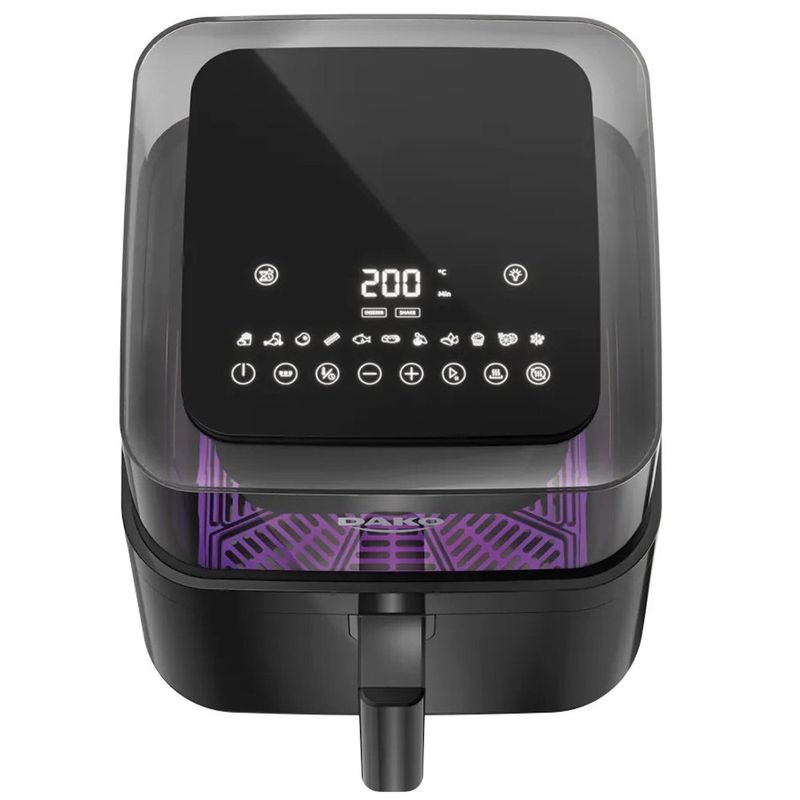fritadeira dako air fryer forno 6 litros digital transparente preto