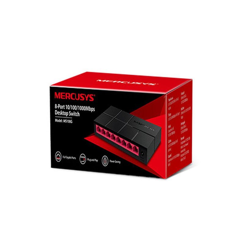 switch mercusys 8 portas 10/100/1000 mbps gigabit preto ms108g (mp)
