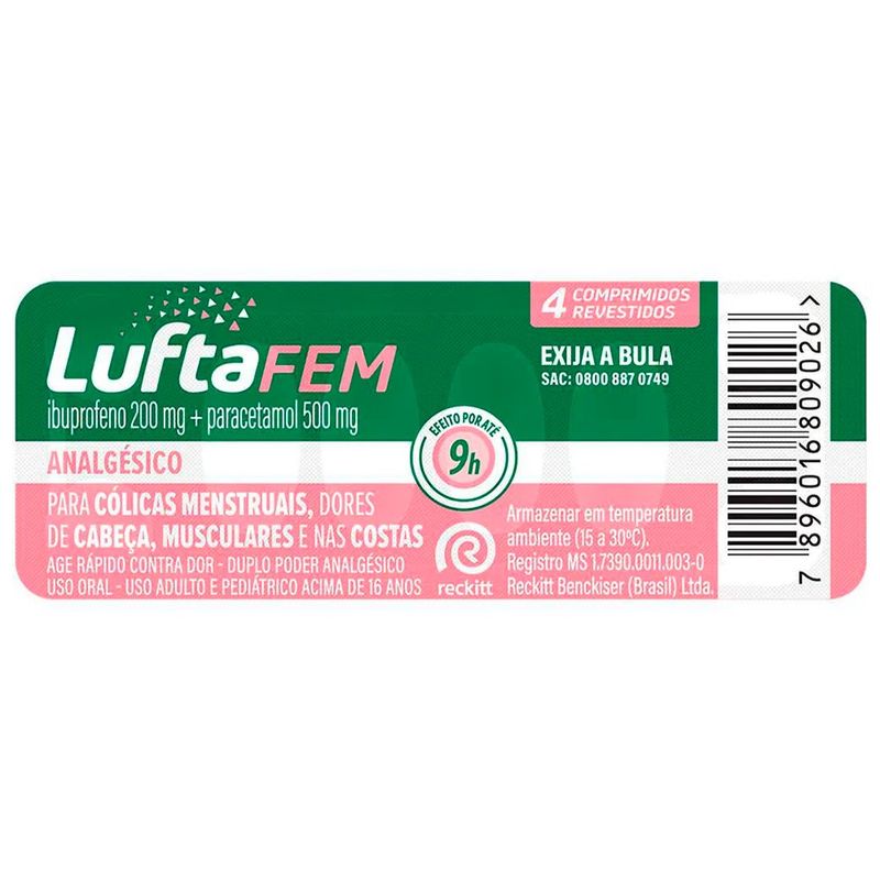 luftafem ibuprofeno 200mg + paracetamol 500mg 4 comprimidos revestidos reckitt benckiser