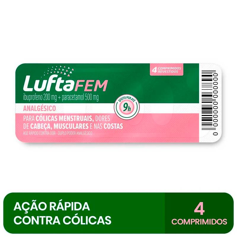 luftafem ibuprofeno 200mg + paracetamol 500mg 4 comprimidos revestidos reckitt benckiser