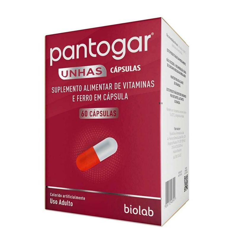 pantogar unhas 60 cápsulas suplemento alimentar adulto vitaminas e ferro biolab