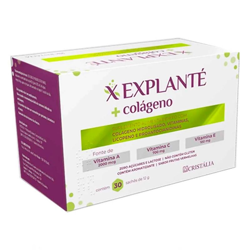 polivitamínico explanté + colágeno 30 sachês 12g cada sabor frutas vermelhas cristalia