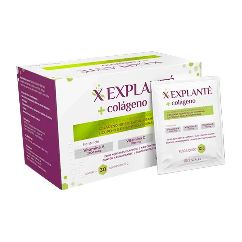 polivitamínico explanté + colágeno 30 sachês 12g cada sabor frutas vermelhas cristalia