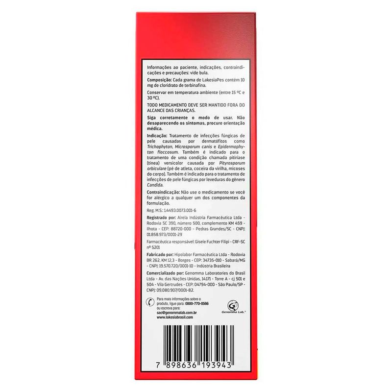 la kesia pés cloridrato de terbinafina 1% 20g creme antifúngico genomma