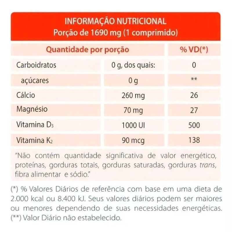 caldê mdk 2000ui 90 comprimidos revestidos suplemento alimentar cálcio magnésio vit e d3 k2 marjan