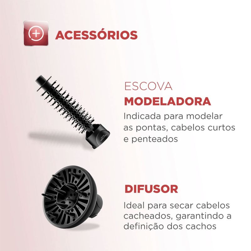 escova rotativa mondial er-10 preto rosé 1200w 127v 691595 (mp)