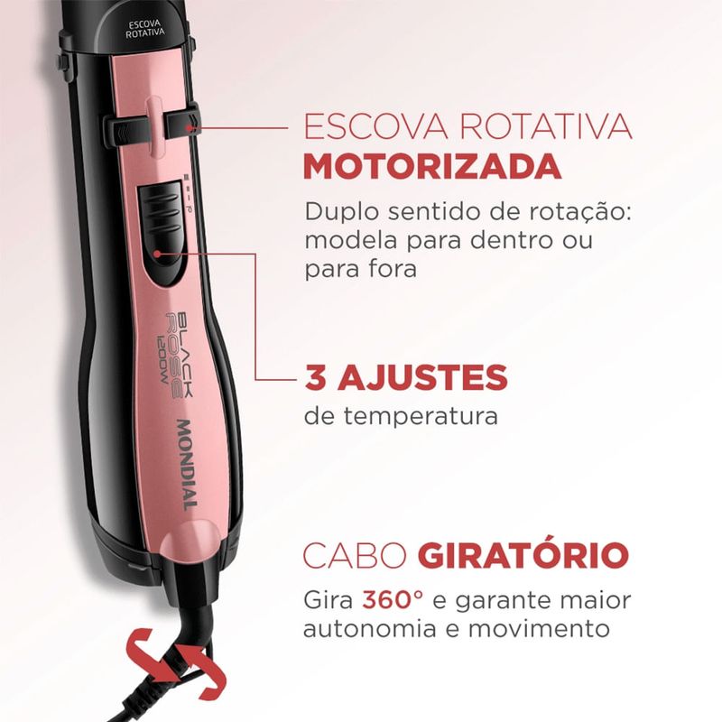 escova rotativa mondial er-10 preto rosé 1200w 127v 691595 (mp)