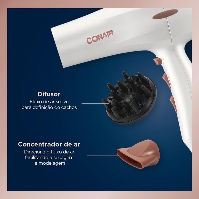 secador de cabelo conair com difusor double ceramic 1900w 127v branco