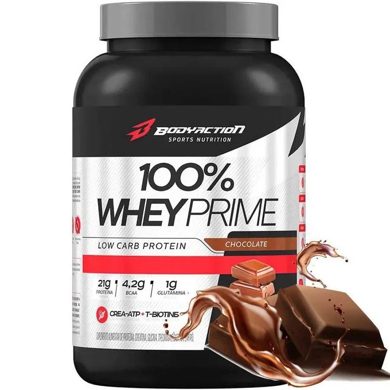 suplemento whey protein prime body action sabor chocolate 900g