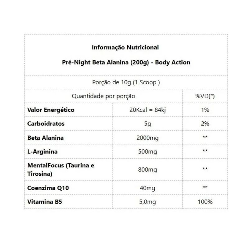 pré-treino pre-night body action sabor uva 200g