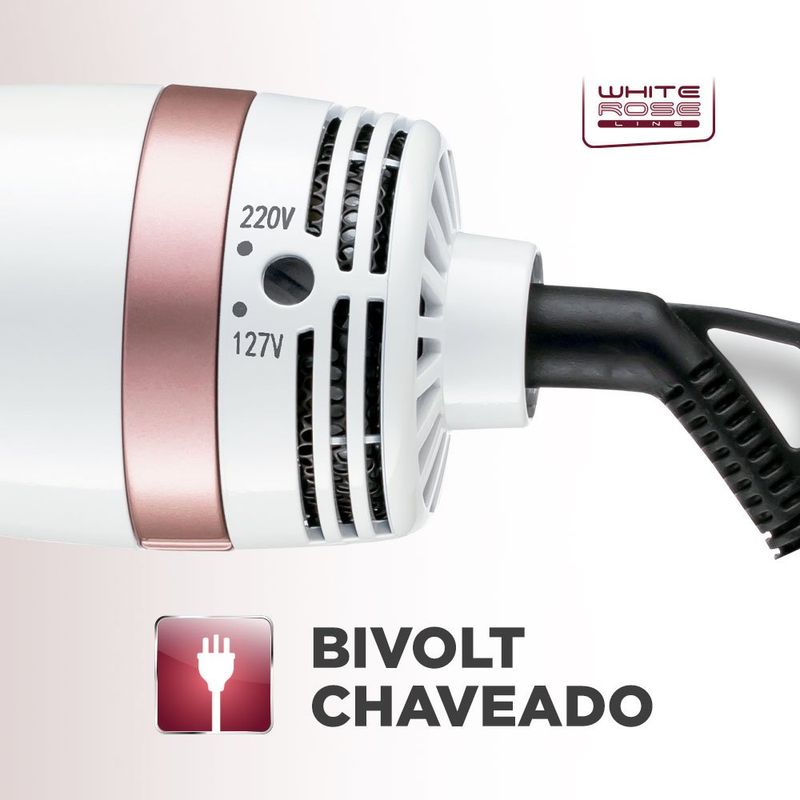 escova secadora mondial bivolt branco e rose gold es-50 (mp)