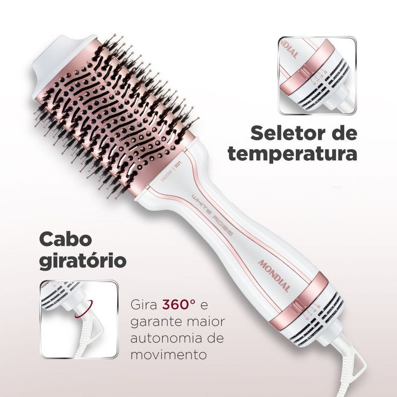 escova secadora mondial bivolt branco e rose gold es-50 (mp)