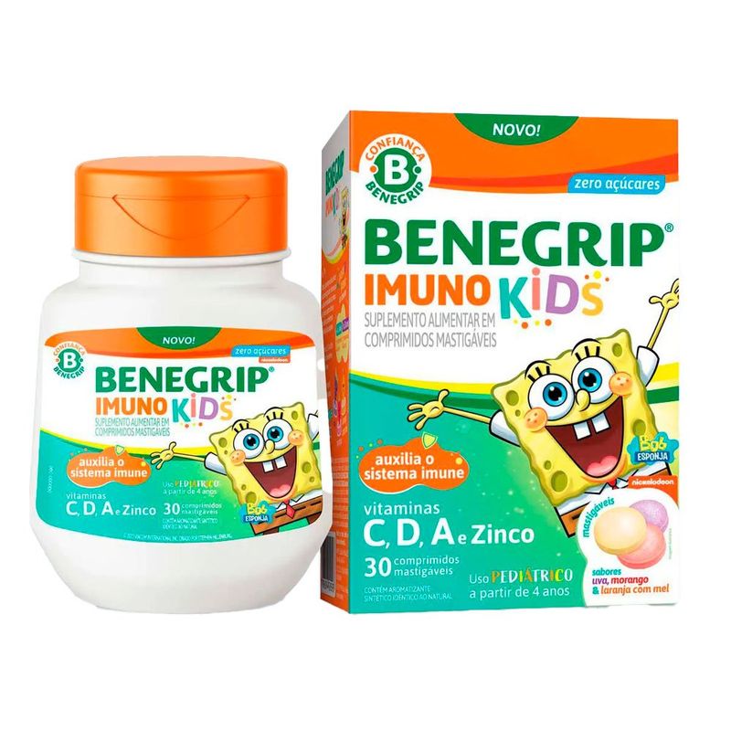 benegrip imuno kids mastigável 30 comprimidos suplemento alimentar hypera