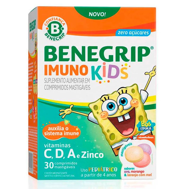 benegrip imuno kids mastigável 30 comprimidos suplemento alimentar hypera