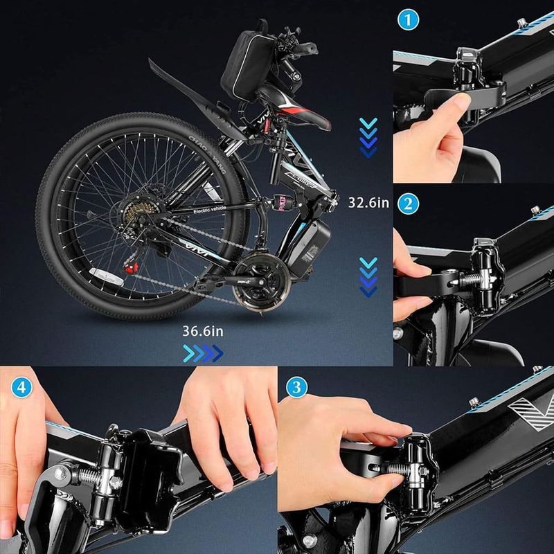 bicicleta elétrica dobrável vivi 750w mountain bike 26 22mph preto a-bi