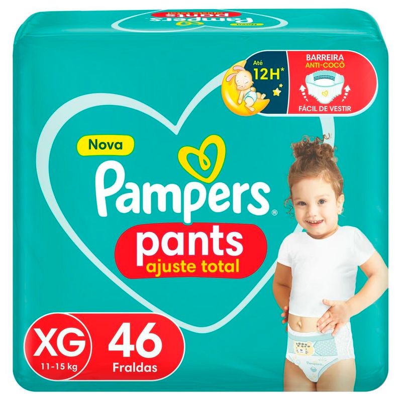 fralda infantil pampers pants ajuste total xg 46 unidades