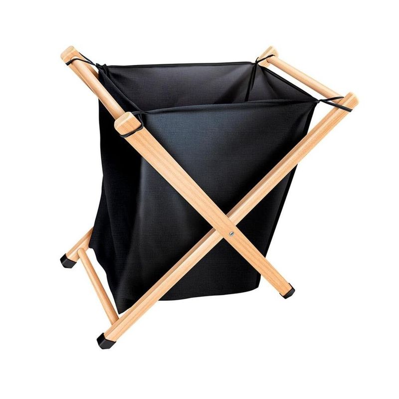cesto de tecido secalux com suporte de madeira 50l 0,69x0,61x0,38cm preto 301051 (mp)