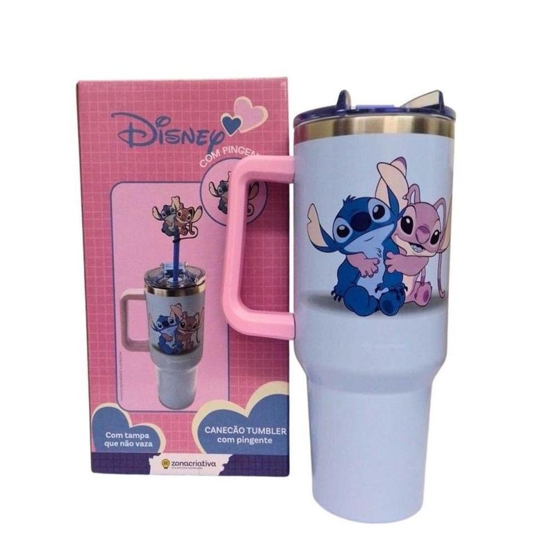 copo térmico zonacriativa stitch e angel canecão tumblr com pingente 1,15l azul 6399 (mp)