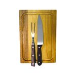 kit 3 peças tábua para churrasco 31x21cm port sul com garfo e faca 307 (mp)