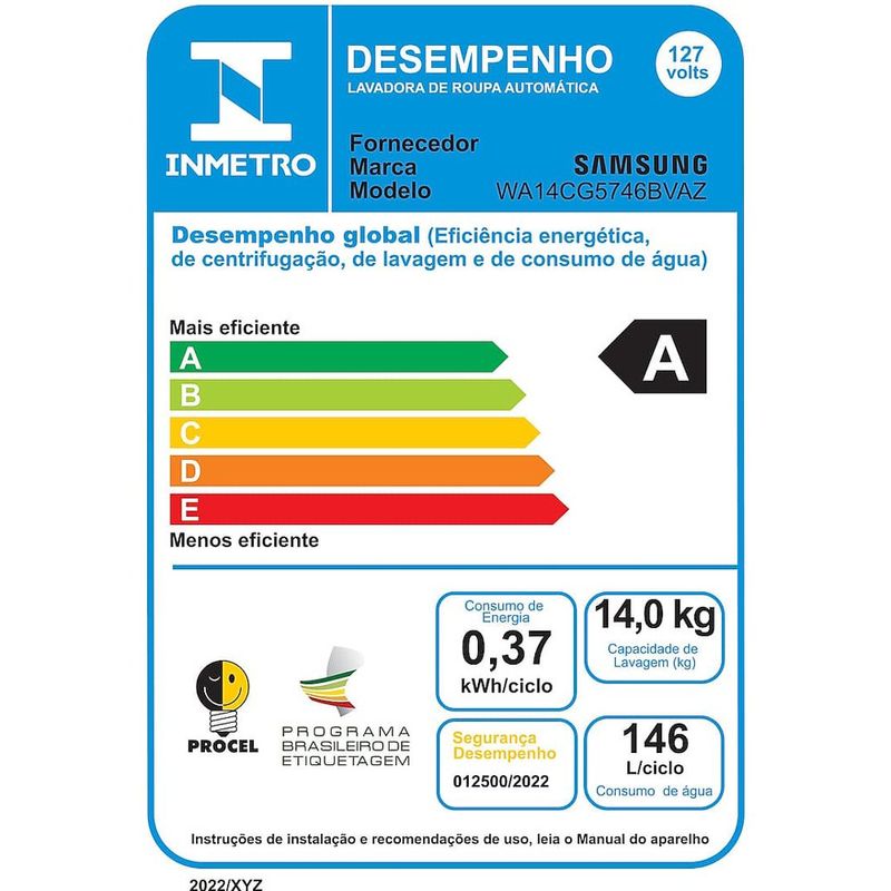 máquina de lavar 14kg samsung smart inverter preto wa14cg